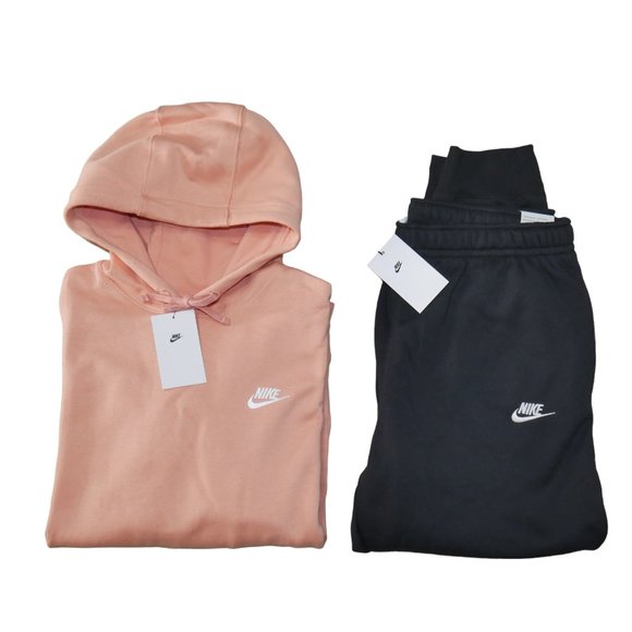 Nike Sportswear Club Fleece Sweatsuit Men XL Set Spring Pink Black Tracksuit NWT - Picture 1 of 7